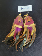 Load image into Gallery viewer, Long Purple, Brown, &amp; Orange Feather Boho Earrings
