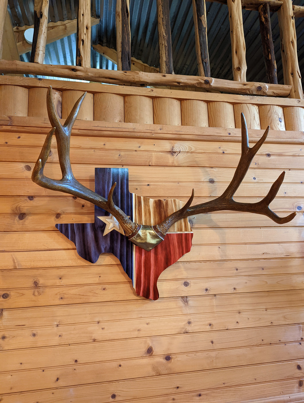 Custom Vintage Mule Deer Antlers on Texas Pine Wood - Home Decor